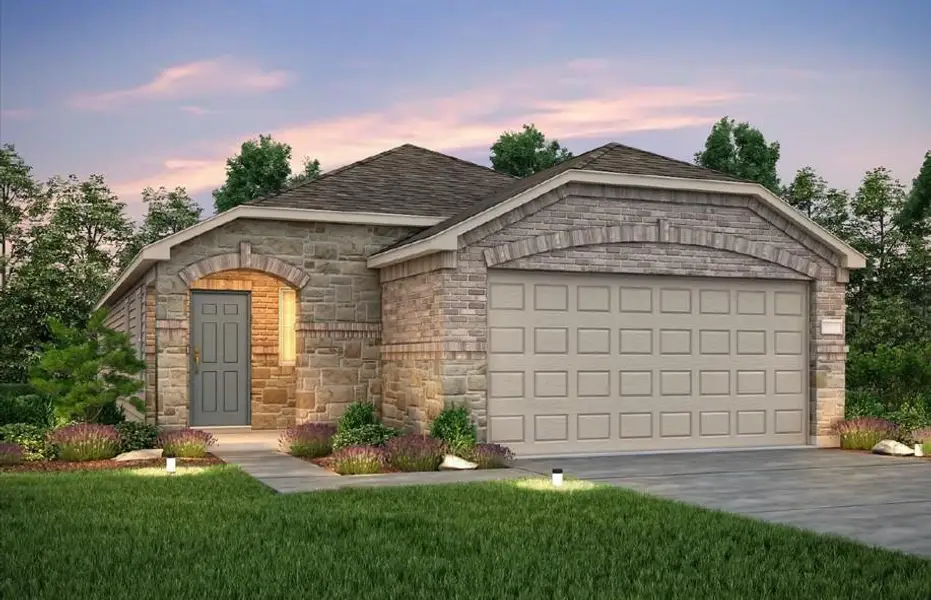 Front exterior of a new home in The Pines At Seven Coves, Willis, TX, highlighting curb appeal (Image 1). Front exterior of a new home in The Pines At Seven Coves, Willis, TX, highlighting curb appeal (Image 1).