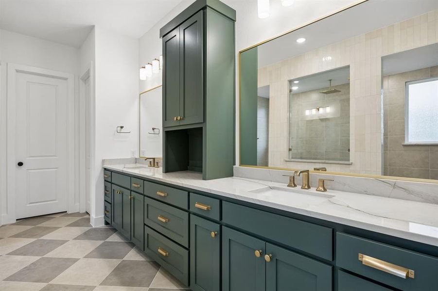 No shortage of space or style in this over the top owner's bath designed with two in mind.