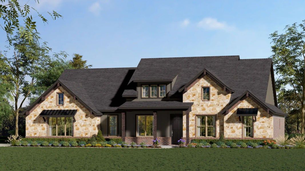 Elevation C with Stone | Concept 2406 at The Meadows in Gunter, TX by Landsea Homes