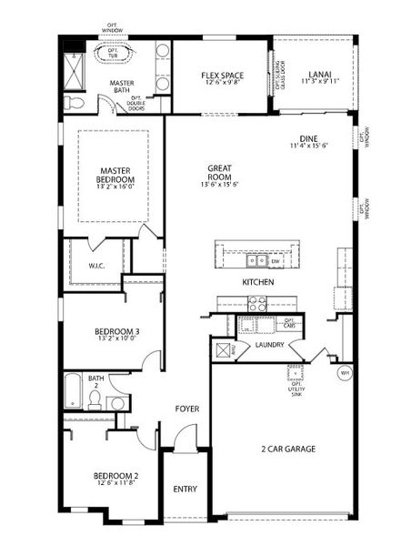 2D floor plan layout for the Drexel by Maronda Homes in Briarwood, Alachua, FL (Image 3).