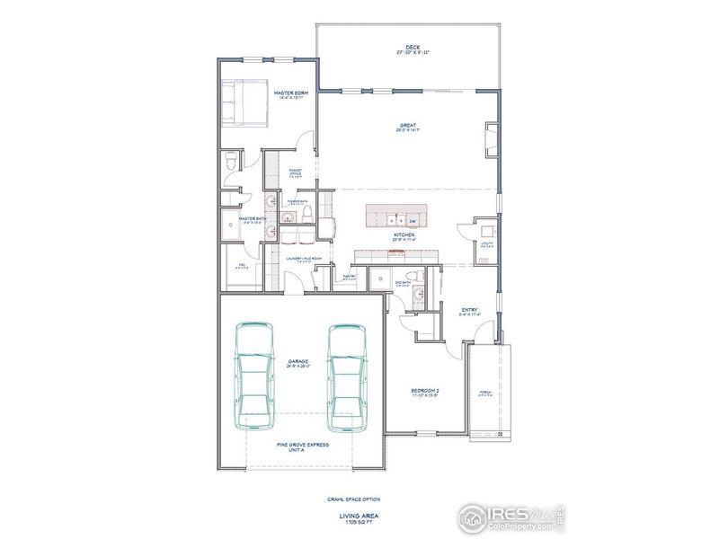 2D floor plan layout of this home in Cottages at Kelly Farm, Greeley, CO (Image 6).