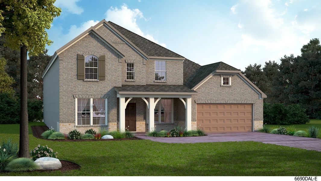 Front exterior of a new home in Myrtle Creek, Waxahachie, TX, highlighting curb appeal (Image 23). Front exterior of a new home in Myrtle Creek, Waxahachie, TX, highlighting curb appeal (Image 23).