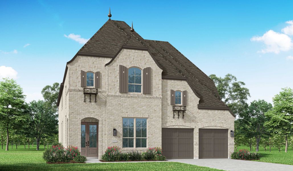 Representative exterior photo of a completed home built from the 567 Plan by Highland Homes in Star Trail: 55ft. lots, Prosper, TX (Image 16). Representative exterior photo of a completed home built from the 567 Plan by Highland Homes in Star Trail: 55ft. lots, Prosper, TX (Image 16).