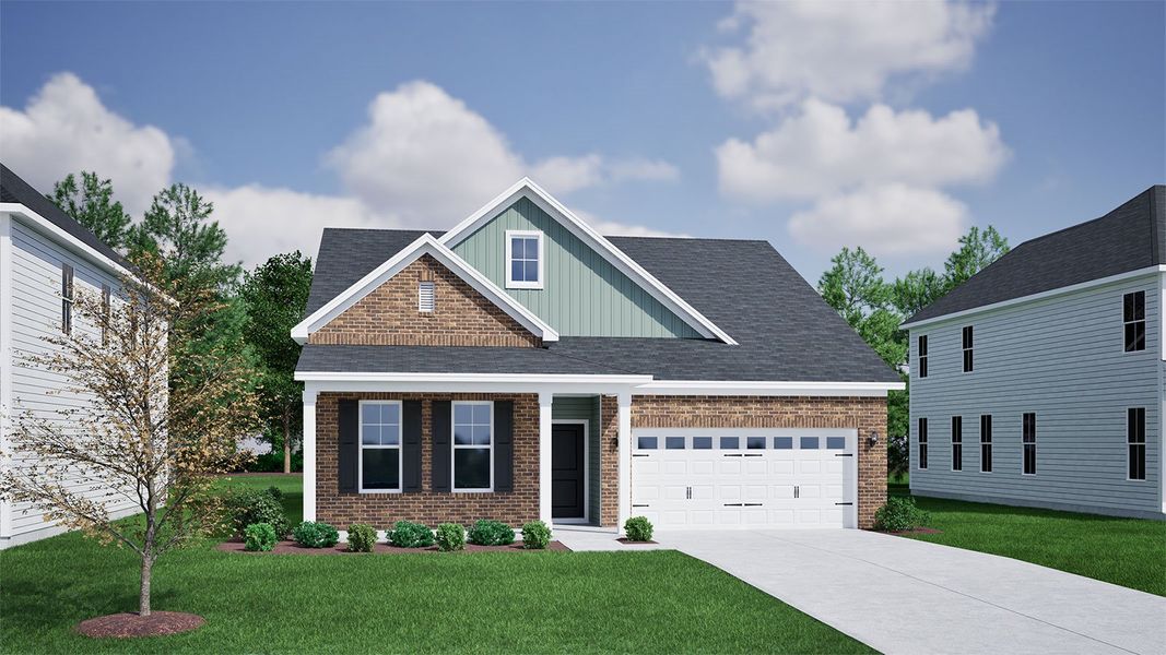 Representative exterior photo of a completed home built from the Elliott - Vanguard Collection by Mungo Homes in Ovation at Sweetbrier, Durham, NC (Image 19).