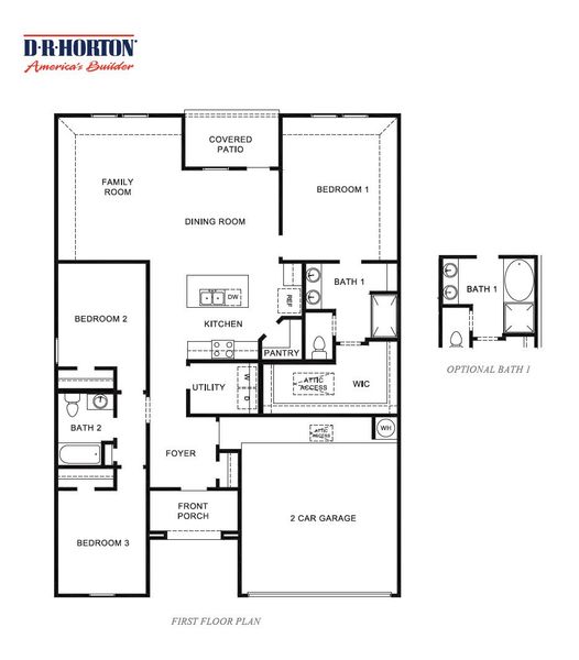 2D floor plan layout for the Denton by D.R. Horton in Holly Ridge, Rosenberg, TX (Image 3).
