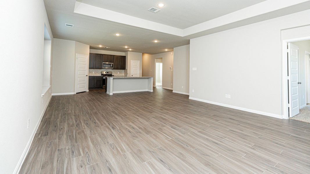 Family Room to Dining Area and Kitchen