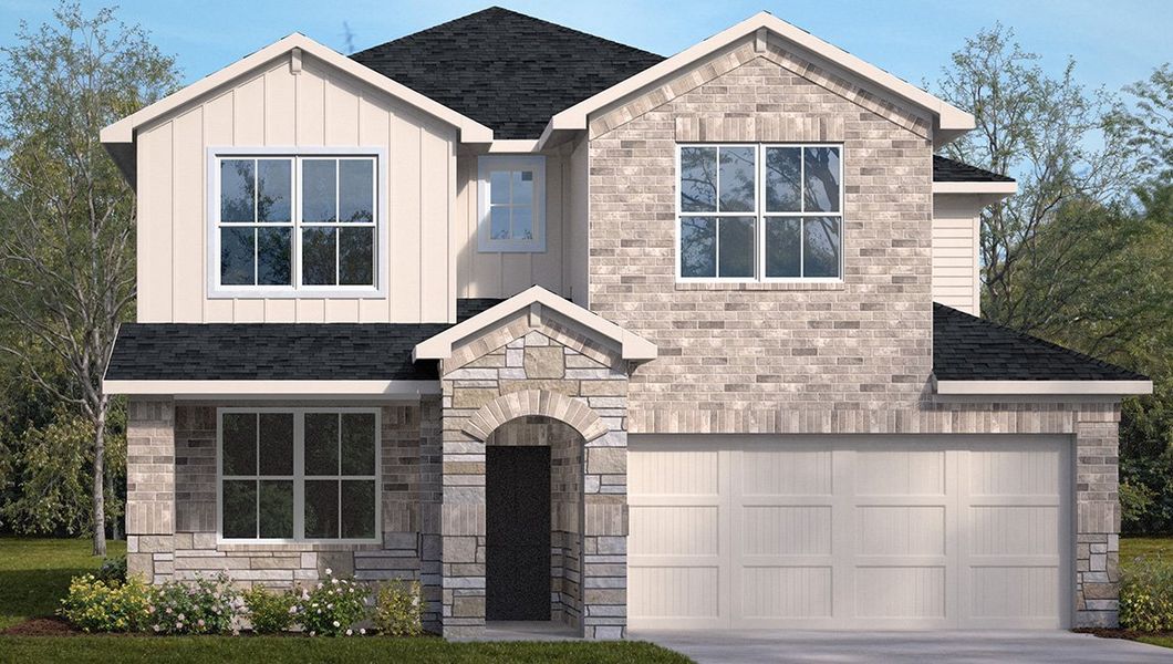 Representative exterior photo of a completed home built from the The Saban by D.R. Horton in The Birch at Spencer Ranch, Boerne, TX (Image 5). Representative exterior photo of a completed home built from the The Saban by D.R. Horton in The Birch at Spencer Ranch, Boerne, TX (Image 5).