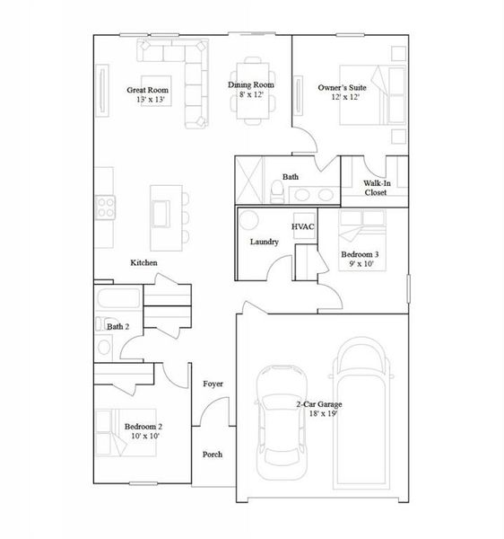 2D floor plan layout of this home in Crossvine Village, LaGrange, GA (Image 2).