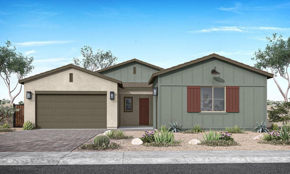Representative exterior photo of a completed home built from the Gardenia Plan 5009 by Tri Pointe Homes in Camerano at Abel Ranch, Goodyear, AZ (Image 2).