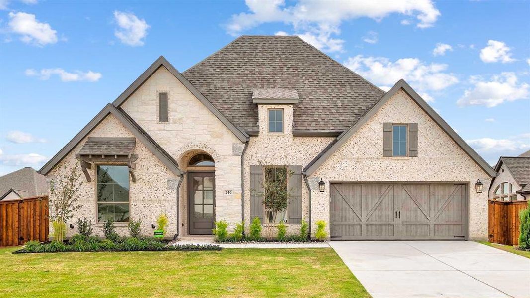 Front exterior of a new home in Myrtle Creek 71', Waxahachie, TX, highlighting curb appeal (Image 1).
