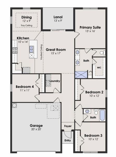 2D floor plan layout of this home in Palm Bay Spot Lots, Palm Bay, FL (Image 3).