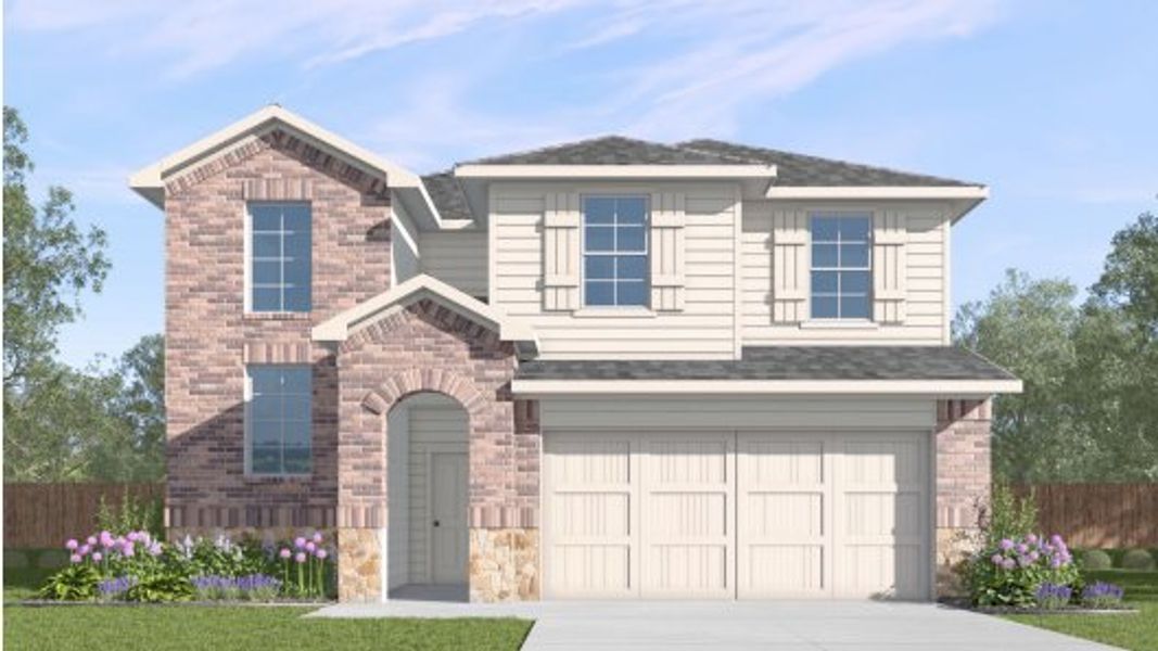 Front exterior of a new home in Overlook West, Wolfforth, TX, highlighting curb appeal (Image 2). Front exterior of a new home in Overlook West, Wolfforth, TX, highlighting curb appeal (Image 2).