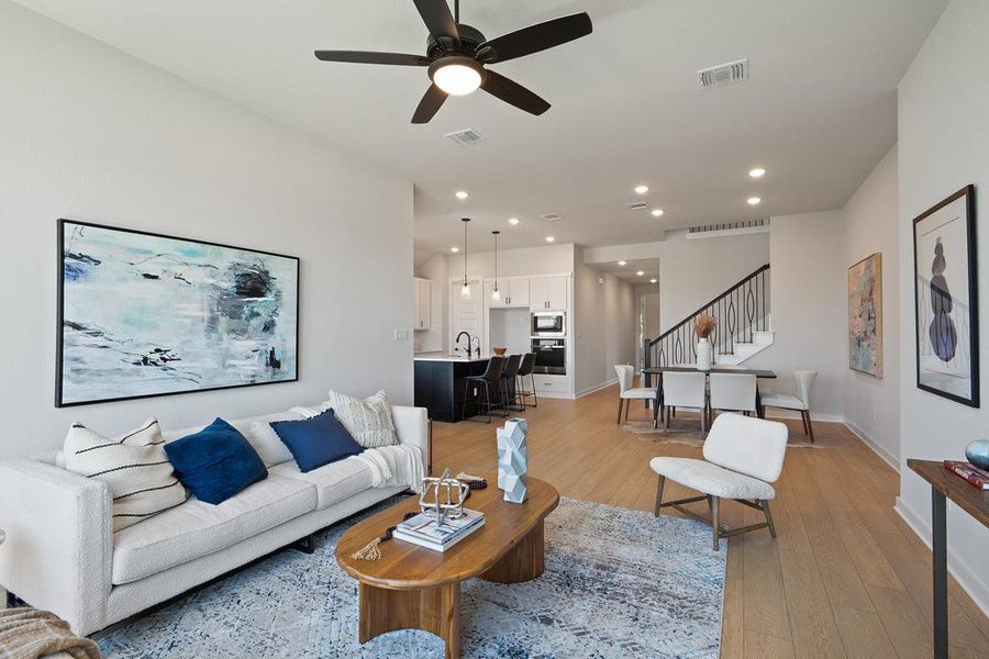 Furnished interior view inside a new home in Park Collection at Lariat, Liberty Hill (Image 12). Furnished interior view inside a new home in Park Collection at Lariat, Liberty Hill (Image 12).