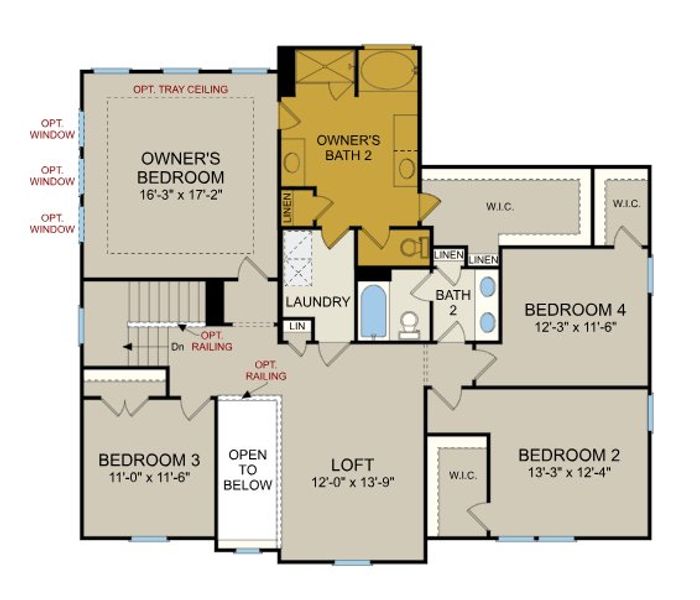 2D floor plan layout of this home in North Lakes at South Lakes, Fuquay Varina, NC (Image 3).
