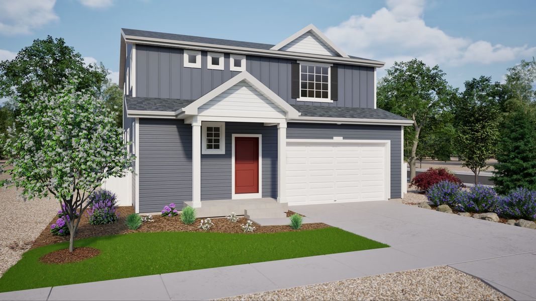 Front exterior of a new home in Banning Lewis Ranch - New Homes Colorado Springs, Colorado Springs, CO, highlighting curb appeal (Image 1). Front exterior of a new home in Banning Lewis Ranch - New Homes Colorado Springs, Colorado Springs, CO, highlighting curb appeal (Image 1).