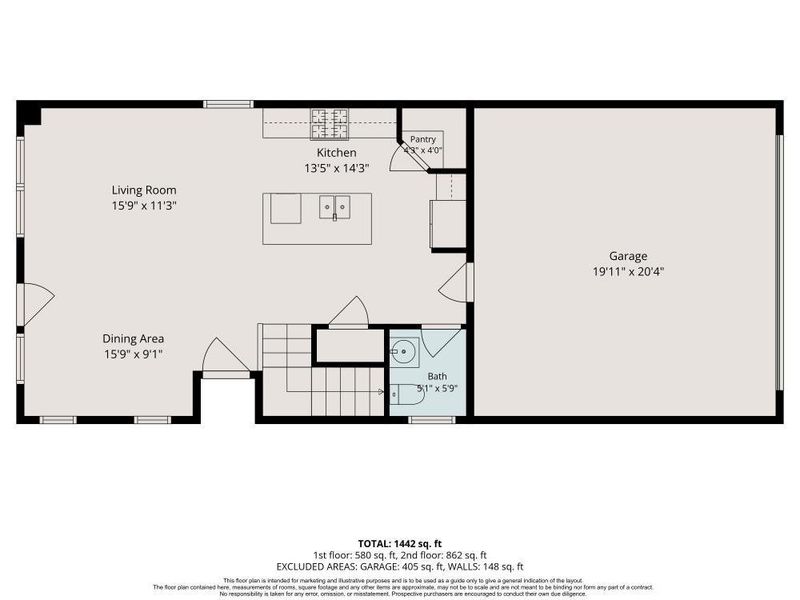 2D floor plan layout of this home in Dunvale Village - Townhome Collection, Houston, TX (Image 5).