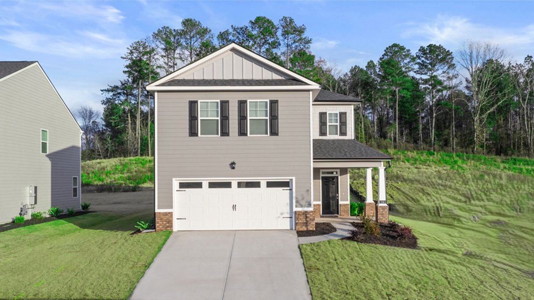 Representative exterior photo of a completed home built from the Plan by D.R. Horton in Wrenfield at Chanticleer, North Augusta, SC (Image 2). Representative exterior photo of a completed home built from the Plan by D.R. Horton in Wrenfield at Chanticleer, North Augusta, SC (Image 2).
