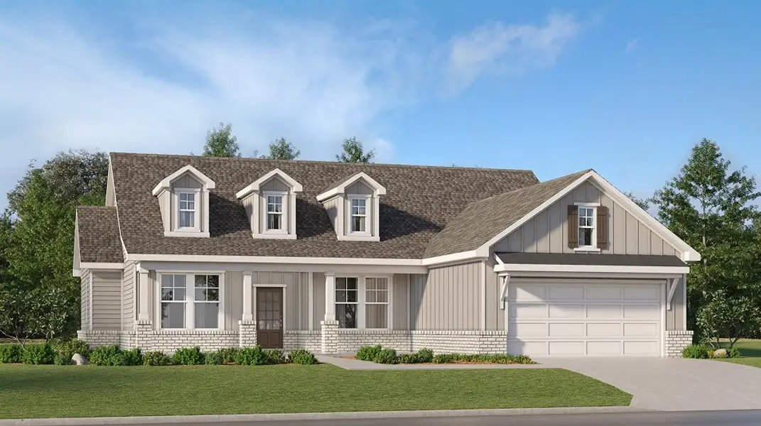 Front exterior of a new home in Planter's Ridge, Kathleen, GA, highlighting curb appeal (Image 1). Front exterior of a new home in Planter's Ridge, Kathleen, GA, highlighting curb appeal (Image 1).