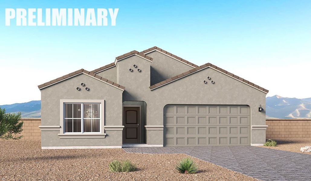 Representative exterior photo of a completed home built from the Charleston - Plan 2104 by D.R. Horton in Solterra, Green Valley, AZ (Image 4). Representative exterior photo of a completed home built from the Charleston - Plan 2104 by D.R. Horton in Solterra, Green Valley, AZ (Image 4).