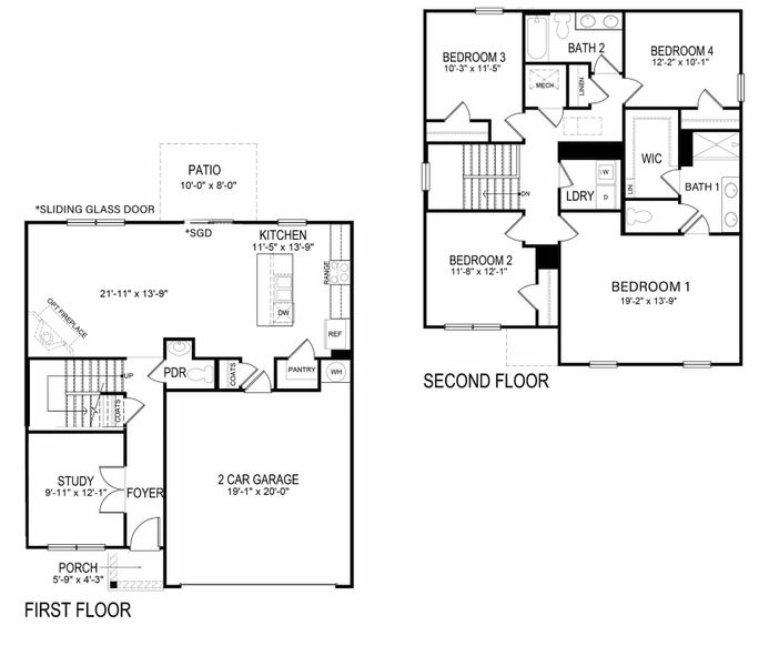 2D floor plan layout for the Belhaven by D.R. Horton in Archer's Pointe, Johnson City, TN (Image 3).