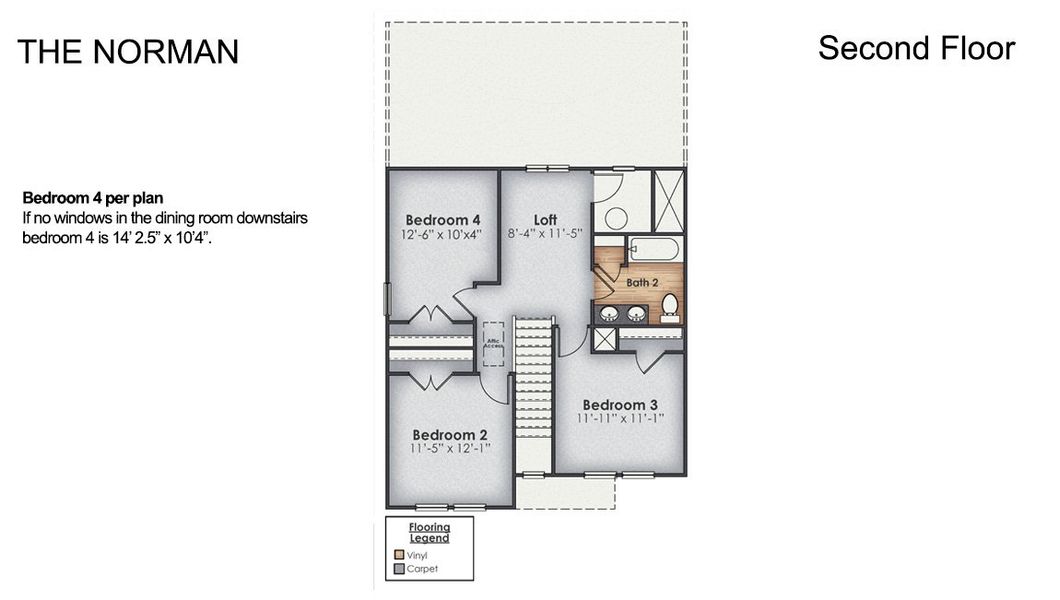 2D floor plan layout for the NORMAN TH by D.R. Horton in Townes at Seabrooke, Leland, NC (Image 4).
