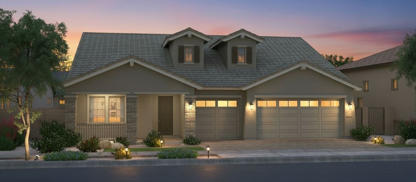 Representative exterior photo of a completed home built from the Bodega Bay by Fulton Homes in Sonoma Coast, Queen Creek, AZ (Image 5). Representative exterior photo of a completed home built from the Bodega Bay by Fulton Homes in Sonoma Coast, Queen Creek, AZ (Image 5).