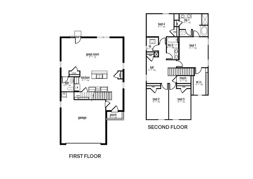 2D floor plan layout for the Elston by D.R. Horton in The Village at Sandy Plains, Marietta, GA (Image 3).