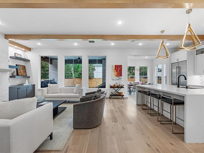 The living room and kitchen area dovetail together exceptionally.