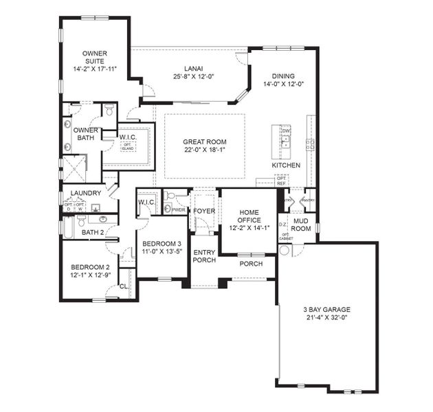 2D floor plan layout for the Burano by Sunrise Homes in Lake Toscana, Wimauma, FL (Image 3).