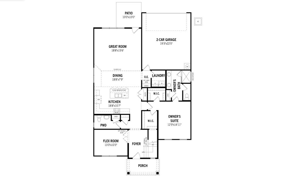 2D floor plan layout for the Livingston by Mattamy Homes in Bridges at Preston Crossings, Gunter, TX (Image 3).