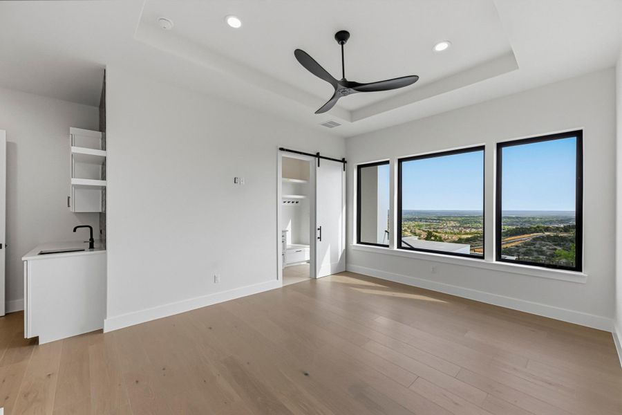Views!  ensuite bath also serves as the pool bath with access to outdoors.