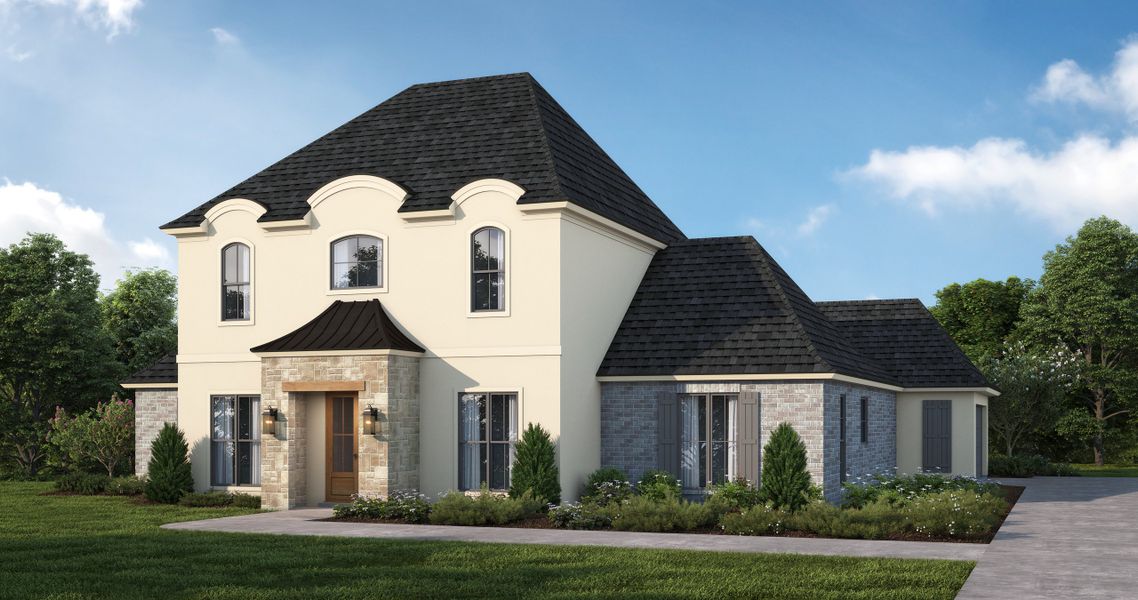 Representative exterior photo of a completed home built from the The Chateau Hill Country by Manuel Builders in Chapel Bend, Montgomery, TX (Image 1). Representative exterior photo of a completed home built from the The Chateau Hill Country by Manuel Builders in Chapel Bend, Montgomery, TX (Image 1).