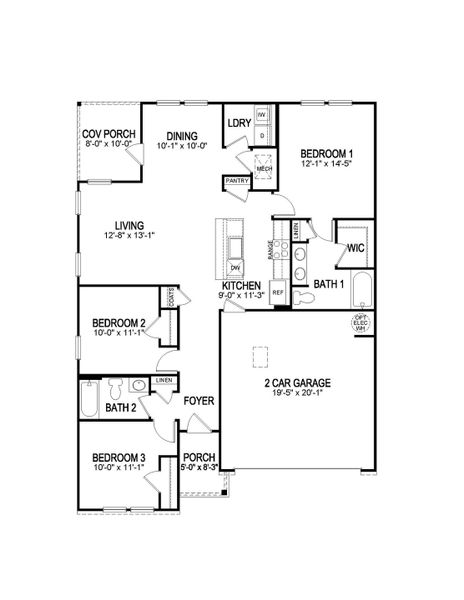 2D floor plan layout for the ASPEN by D.R. Horton in Morford, Jackson, TN (Image 3).