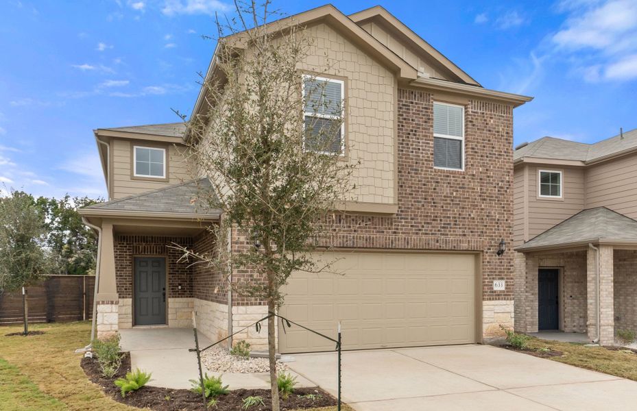 Front exterior of a new home in Horizon Lake, Leander, TX, highlighting curb appeal (Image 19).
