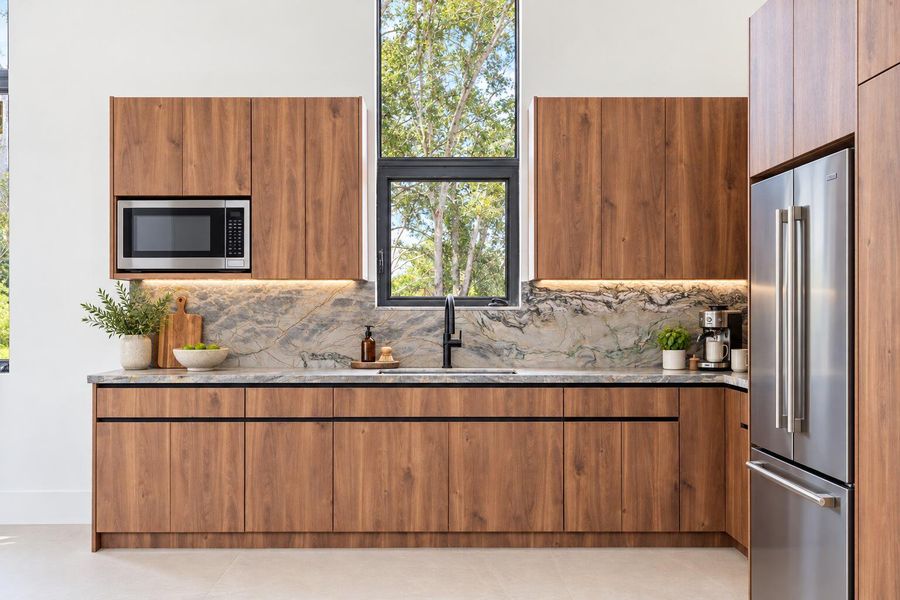 Polished kitchen with stainless steel up