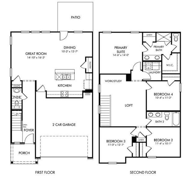2D floor plan layout of this home in Avalon - Reserve Series, Conyers, GA (Image 2).