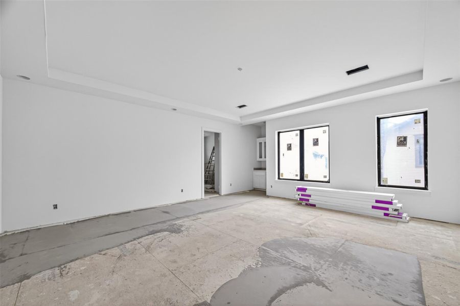 Expansive primary room with a serene morning coffee bar