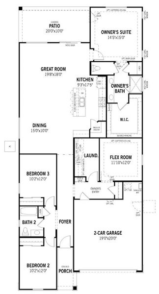 2D floor plan layout for the Ginger by Mattamy Homes in Saguaro Reserve II, Marana, AZ (Image 4).