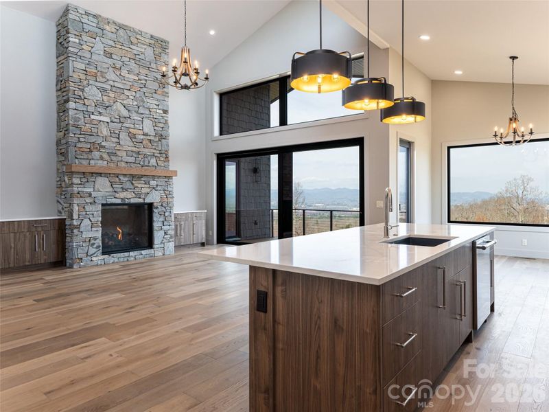 Kitchen Island, Family Room & Dining Room