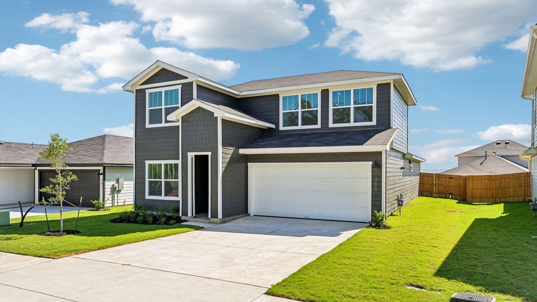 Front exterior of a new home in Valverde, Bastrop, TX, highlighting curb appeal (Image 18).
