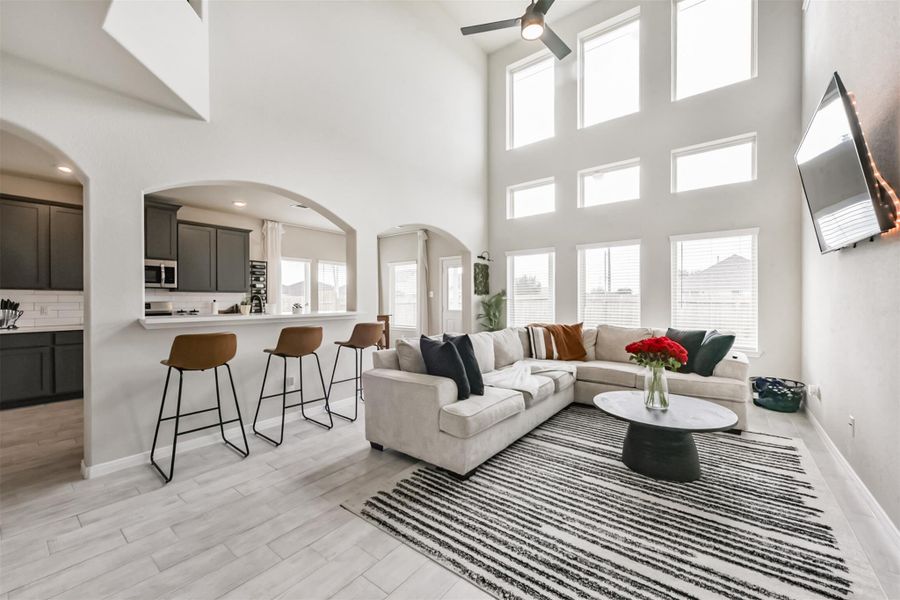 Vaulted ceilings add grandeur and natural light to the living room - the heart of the home! Vaulted ceilings add grandeur and natural light to the living room - the heart of the home!