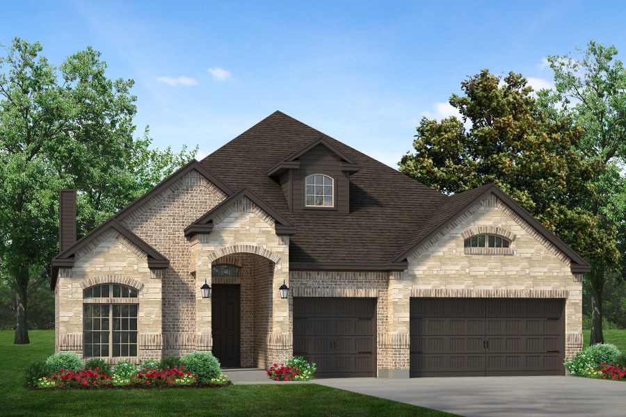 Representative exterior photo of a completed home built from the Cedarwood II by Sandlin Homes in Timberbrook, Justin, TX (Image 1).
