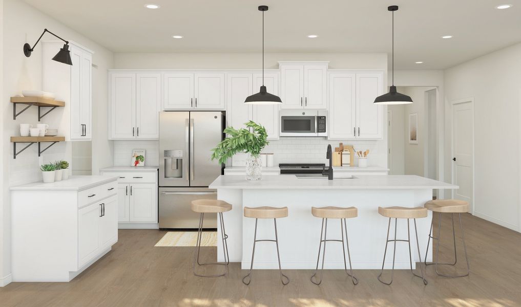 Kitchen with pendant lighting and center island Kitchen with pendant lighting and center island