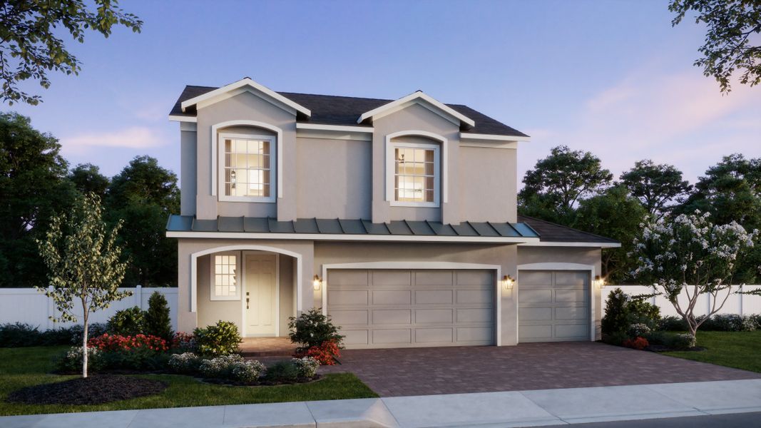 Representative exterior photo of a completed home built from the Vero by Risewell Homes in Trinity Lakes, Groveland, FL (Image 1). Representative exterior photo of a completed home built from the Vero by Risewell Homes in Trinity Lakes, Groveland, FL (Image 1).