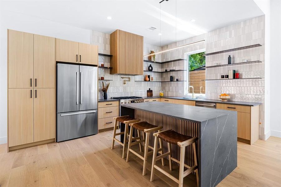 Gourmet kitchen with large center island