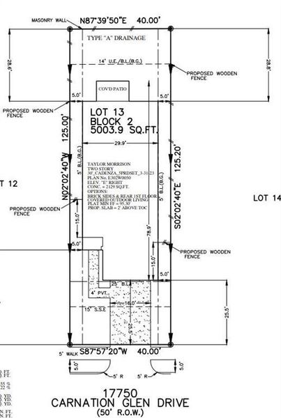 17750 Carnation Glen Drive preliminary plot plan