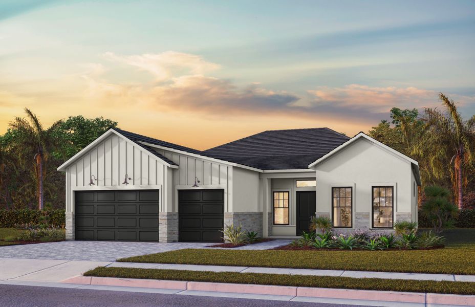 Front exterior of a new home in Amara, Lake Worth, FL, highlighting curb appeal (Image 21). Front exterior of a new home in Amara, Lake Worth, FL, highlighting curb appeal (Image 21).