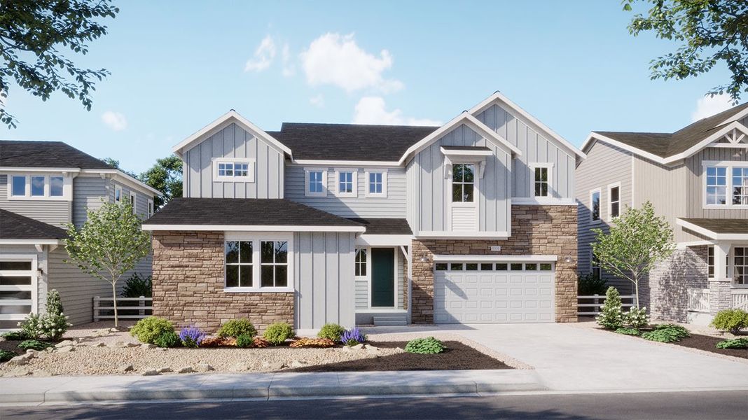 Representative exterior photo of a completed home built from the 5005 by New Home Co. in The Estates Collection at Murphy Creek, Aurora, CO (Image 2).