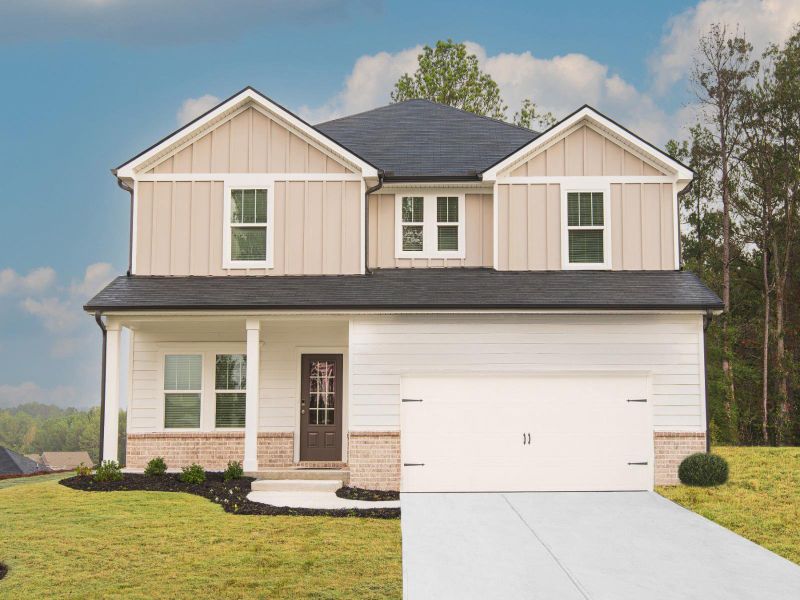 Front exterior of a new home in Harmony Manor, Fairburn, GA, highlighting curb appeal (Image 1).