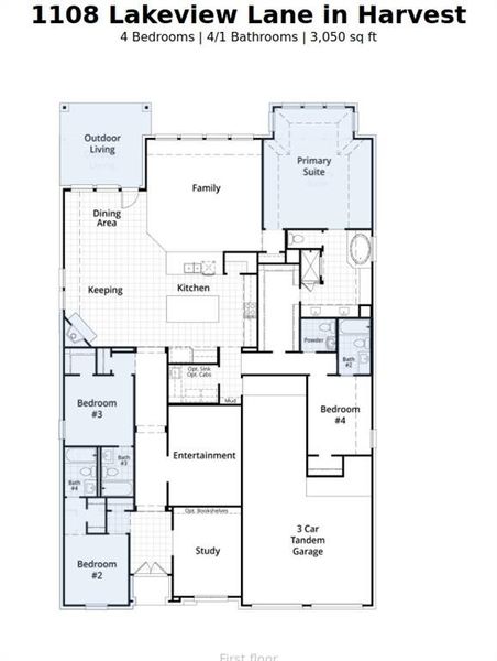 2D floor plan layout of this home in Harvest, Northlake, TX (Image 2).